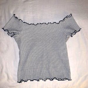 Zara Striped Off the Shoulder Top- White/Navy